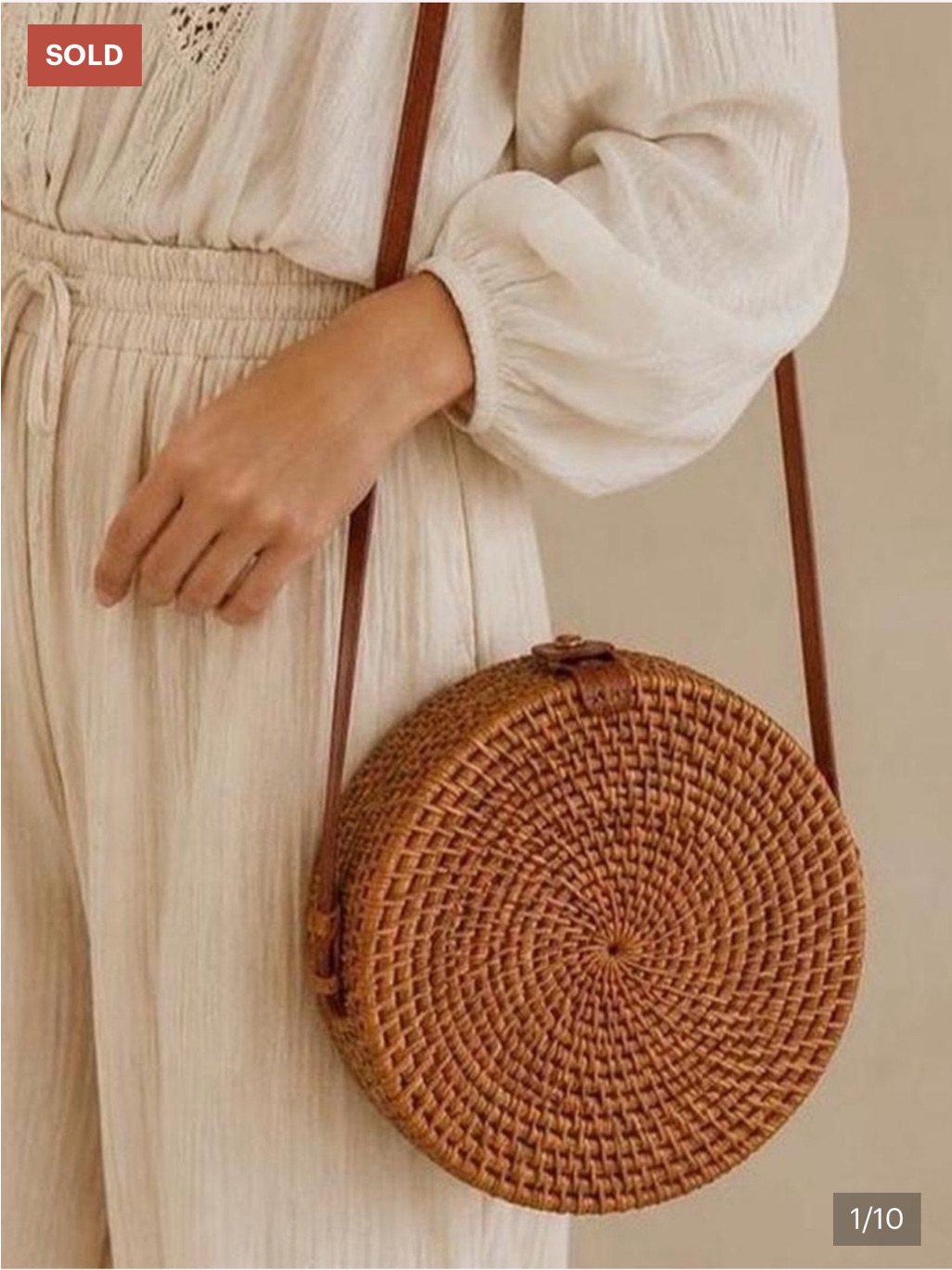 Unbranded Round Woven Bali Crossbody Bag - Brown